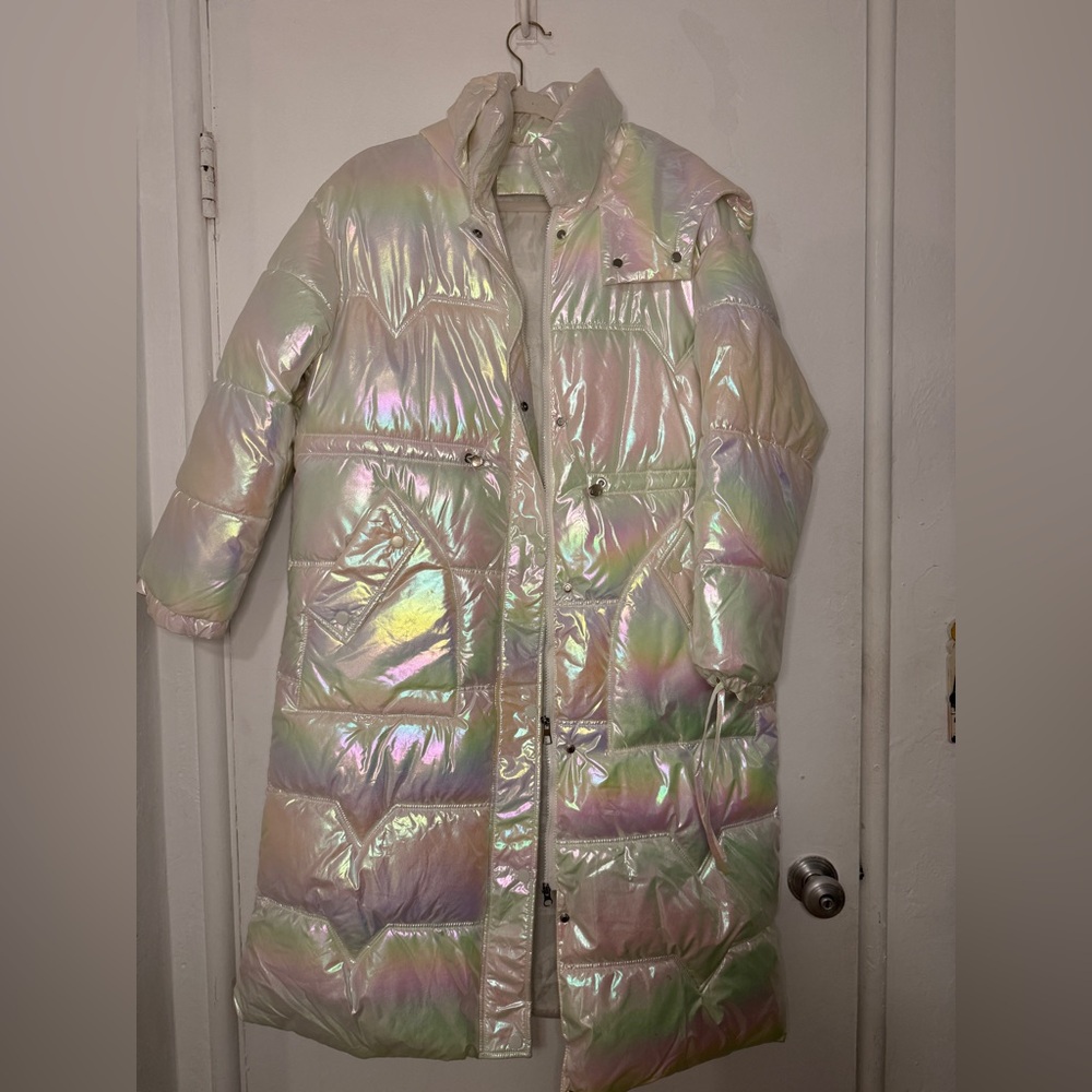 Iridescent Women's Long Puffer Coat
